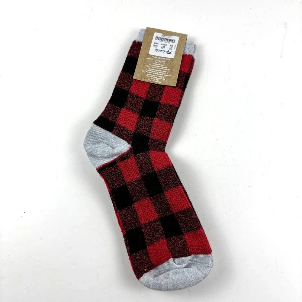 New Madewell Trouser Socks Womens OS Red Black Buffalo Plaid‎ Cotton Blend E5706